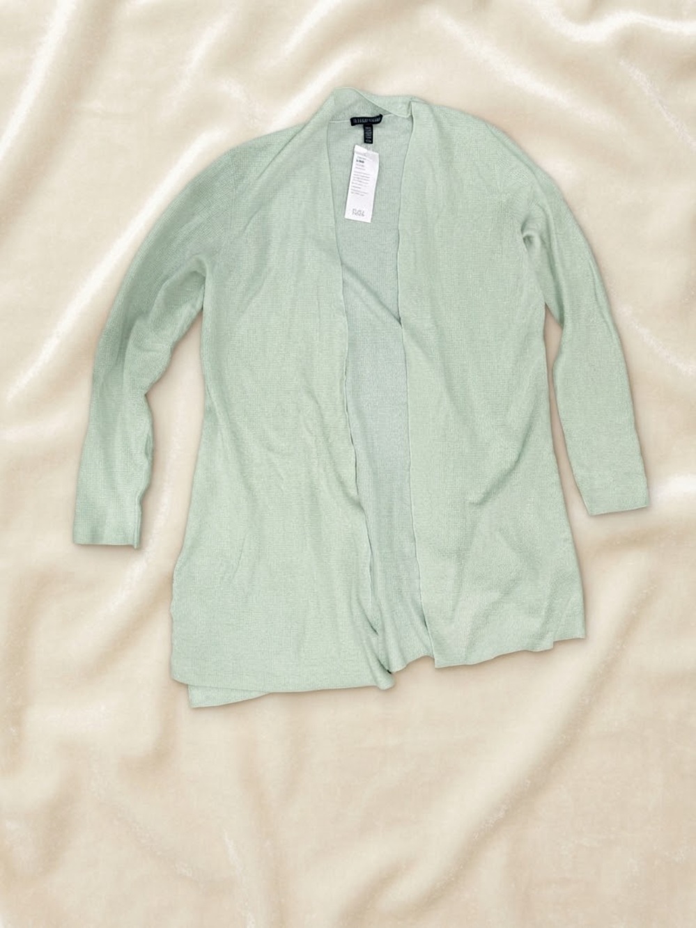Eileen Fisher NWT Organic Linen Crepe Stretch Long Cardigan Mist Green Size M
